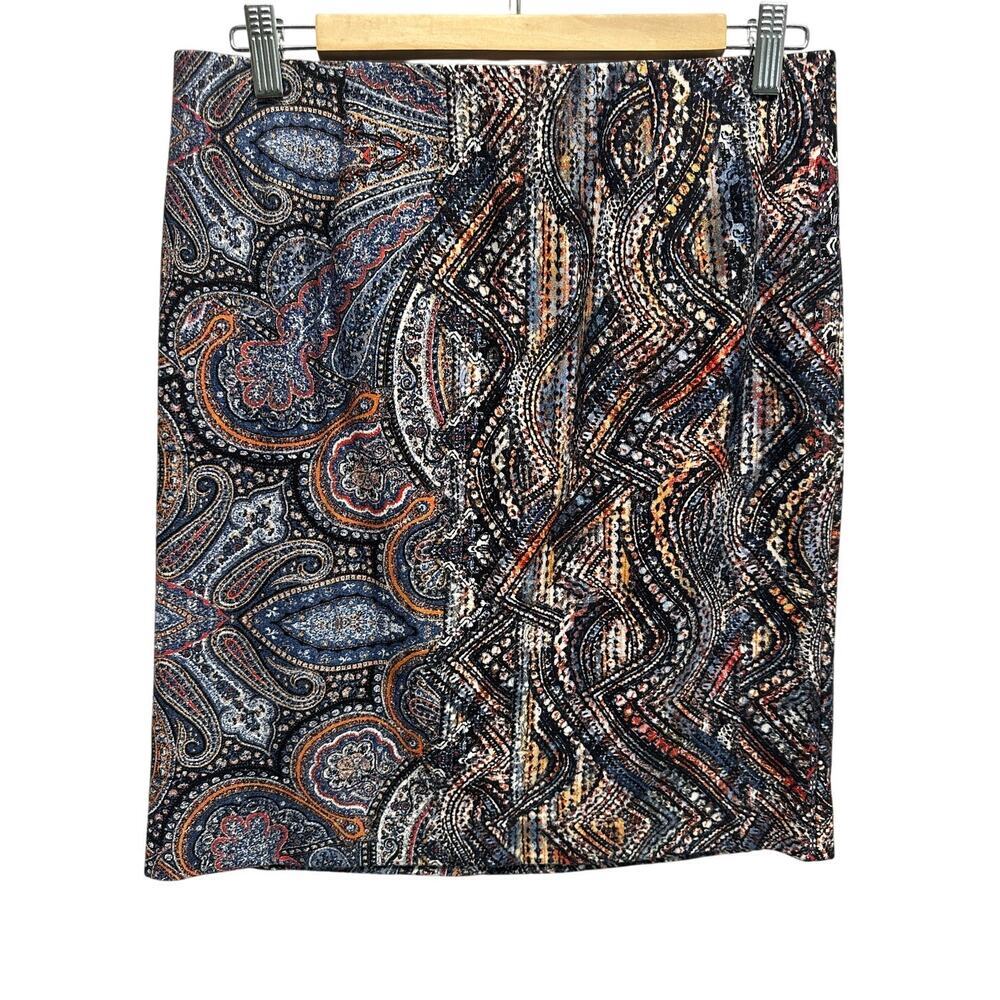 J. Jill Skirt Womens Small Ponte Pencil Mini Paisley Abstract Multicolor Stretch